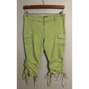 Wet Seal Cargo Capris Junior 7 Ruched Drawstring Cropped Pants Linen Pockets Y2K